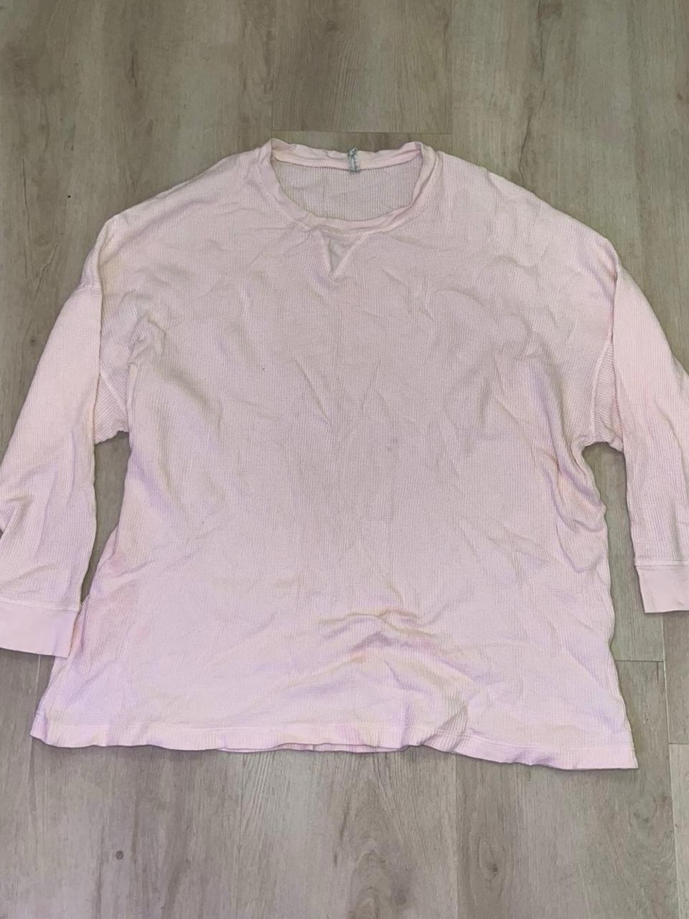Free People Light Pink Long Sleeve Waffle Tee